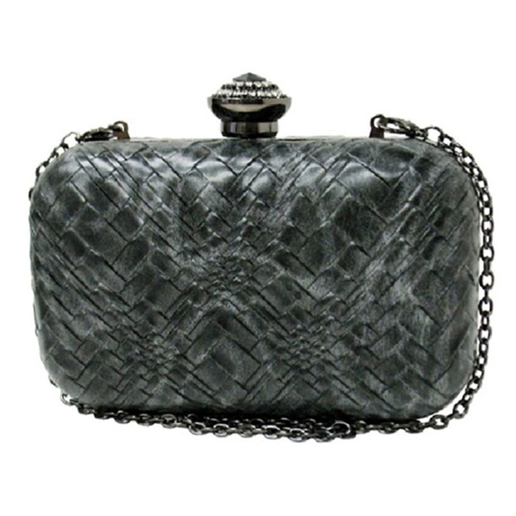 Woven Pattern Hard Case Clutch With Bedazzled Top